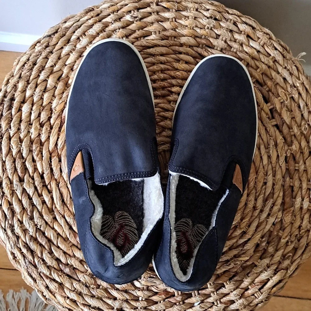 OluKai Womens Pehuea Heli Black Nubuck Suede Leather Slip-On‎ Casual Loafers S-8